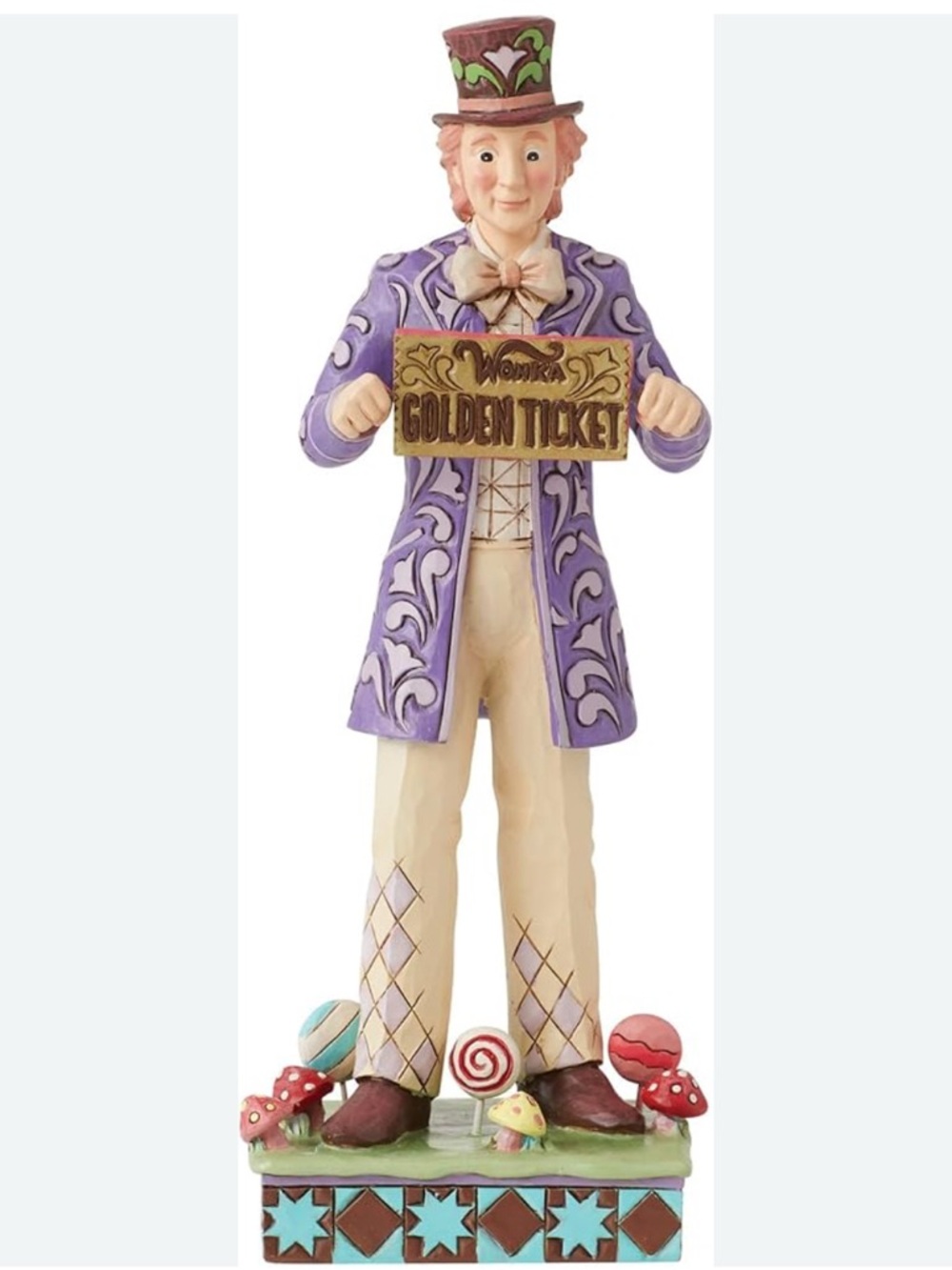NWT Jim Shore Willy Wonka Figurine With Rotating Golden Ticket Chocolate Bar